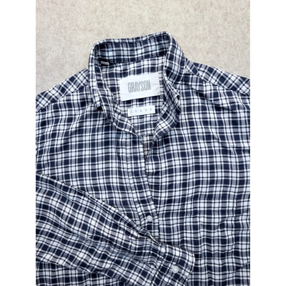 Grayson The‎ Hero Button Up Shirt Womens 01 Navy Blue White Plaid Lyocell